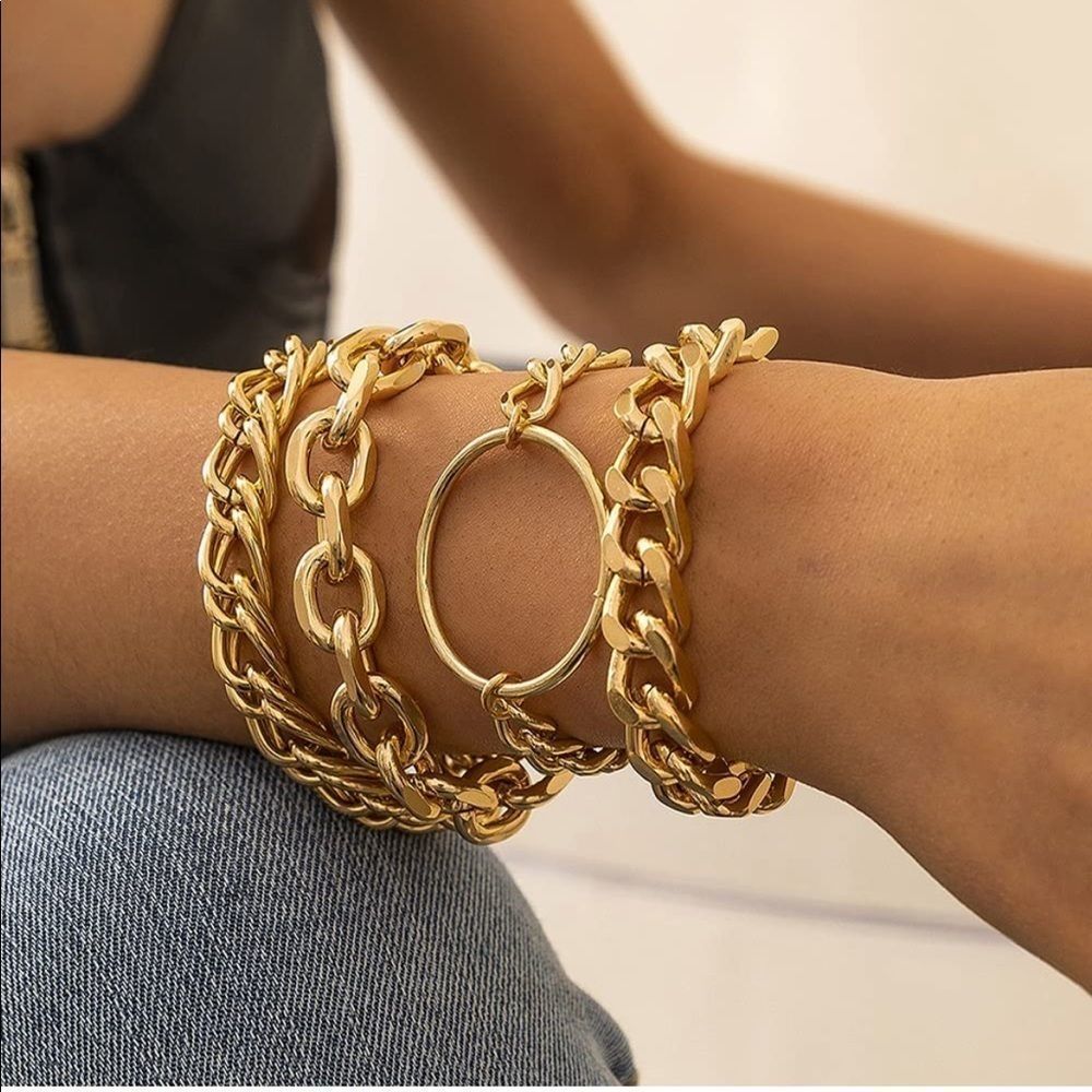 Bracelet Set 14K Gold Chunky Bracelet Set of 4